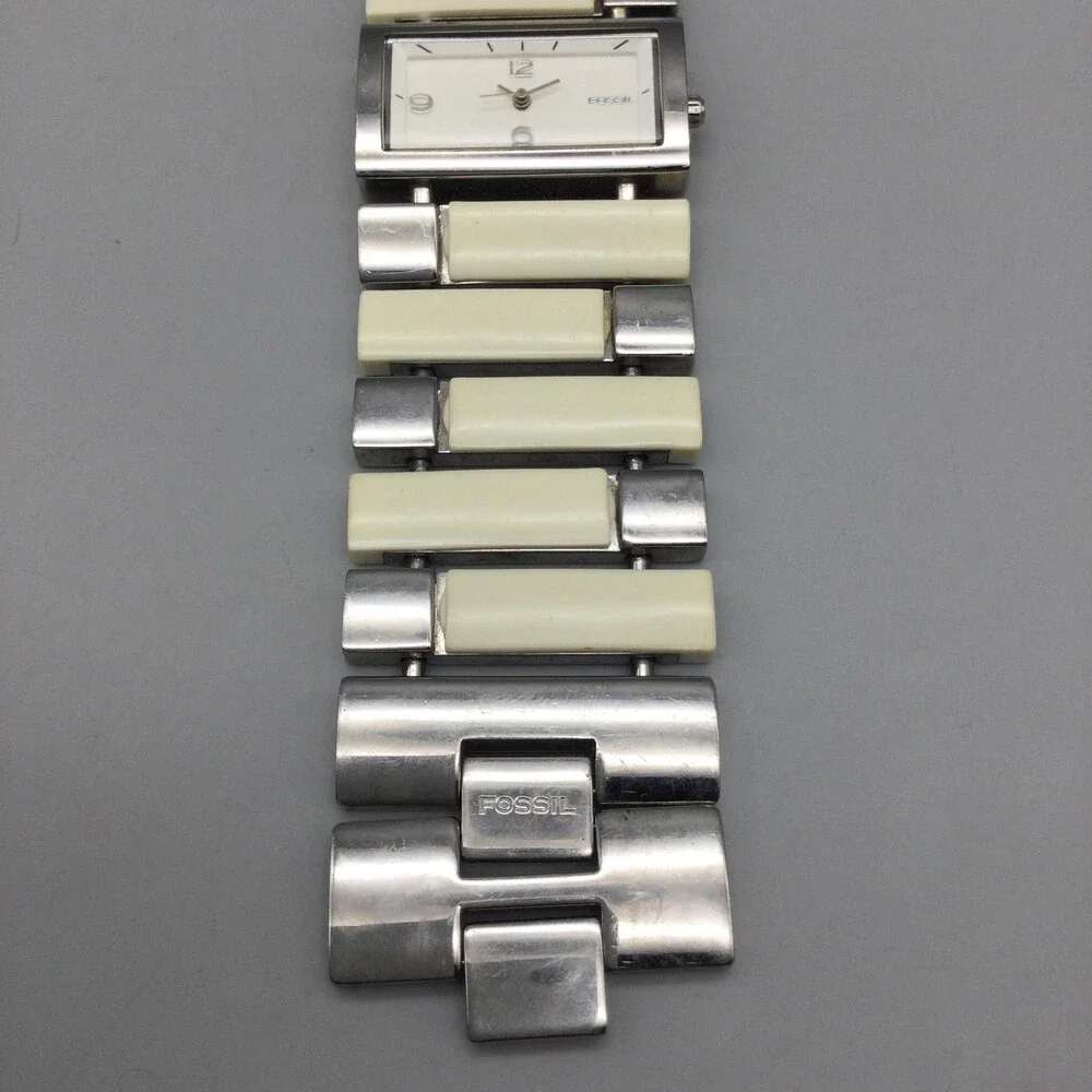 Fossil F2 Womens Watch 35mm White Dial Stainless Beige Resin New Battery 6.5